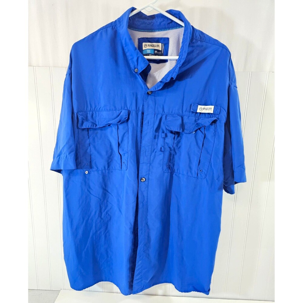 Magellan Outdoors Fish Gear Men's 2XL Blue Button-Up Fishing Shirt Nylon